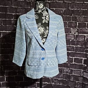 Cato Blue & White Lace Overlay Blazer size Med NWOT